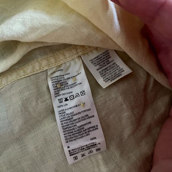 TOMMY BAHAMA Men’s Long Sleeve Solid Yellow 100% Linen Button Down Shirt. Size L - Picture 8 of 9